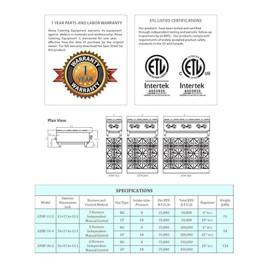 Cocina de Encimera de 6 quemadores a gas (Atosa)