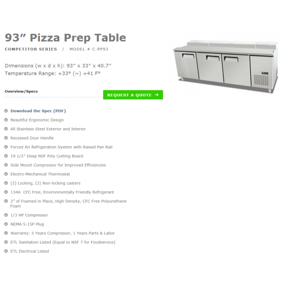 Mesa refrigerada de pizza de tres puertas 93" (236cm)